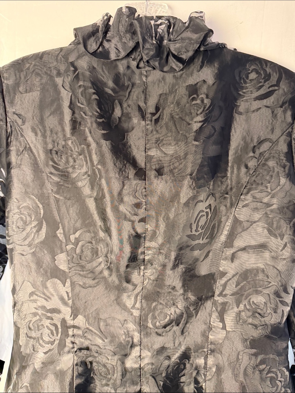 Alex Evenings Black Floral Jacquard Ruffle Front Blouse - Picture 7 of 11